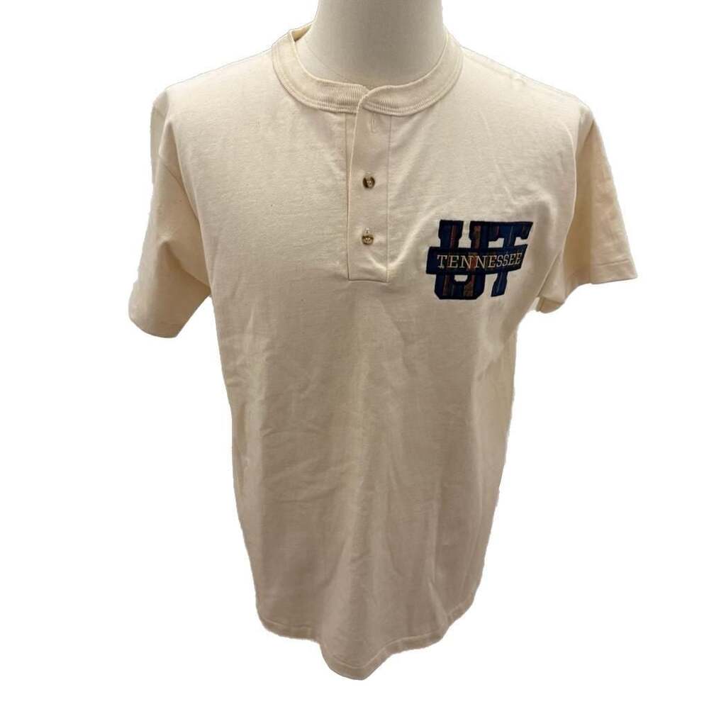 Vintage CW Classics University of Tennessee UT Plaid Patch Henley Shirt Size L